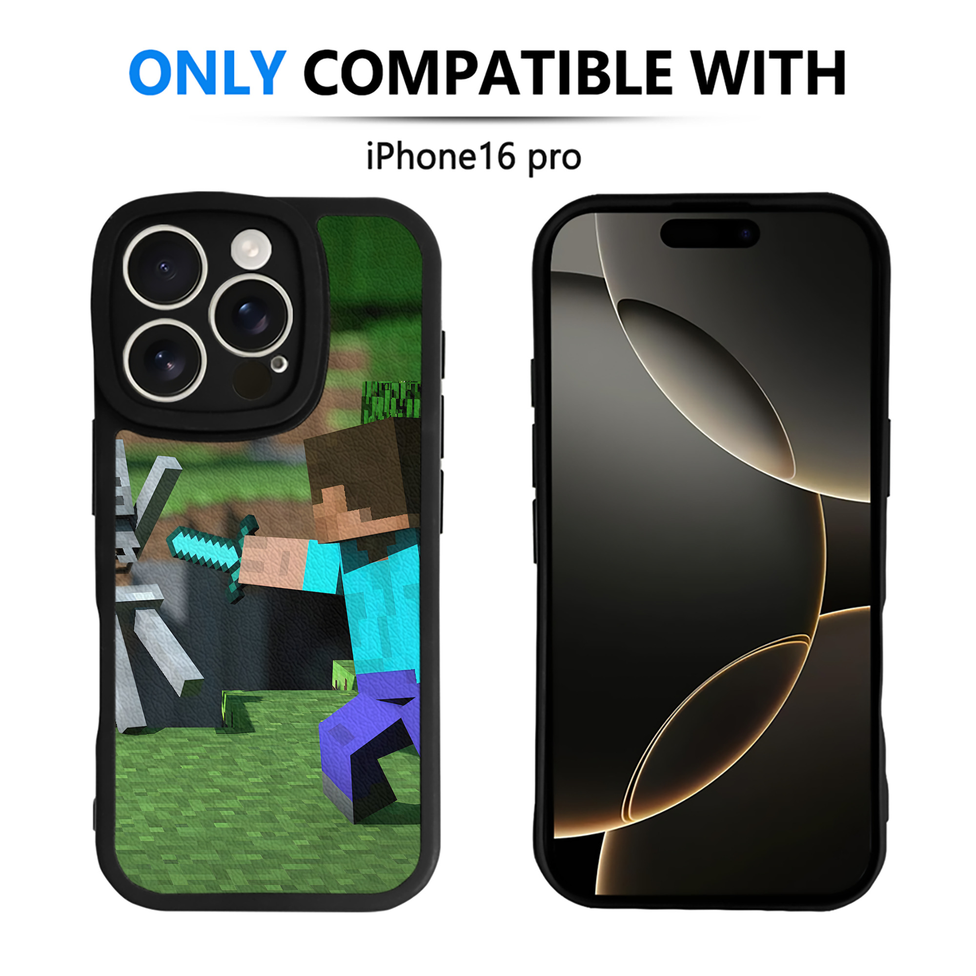 （画像用） マインクラフト ブロックの世界 Minecraft MC Block world 【iPhone 16シリーズ対応】シリコンスマホケース（レザー調） 材質：シリコン